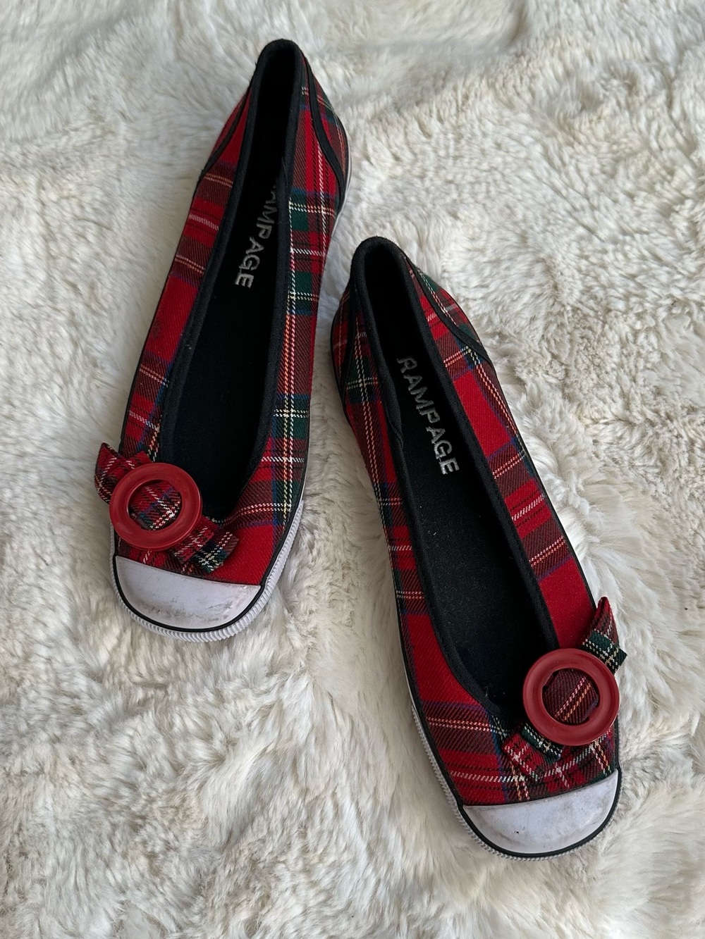 Rampage Red Plaid Y2K Ballet Flats with Decorative Buckle